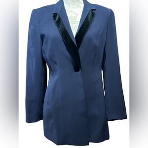 Vintage Albert Nipon Suits dark navy blue blazer/w black velvet size 6